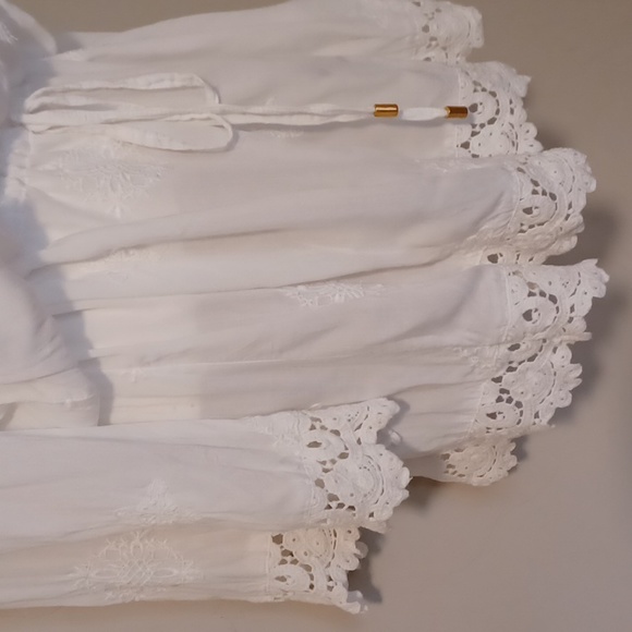 Gauzy White Embroidered Lace Trimmed Cover Up - Picture 6 of 7